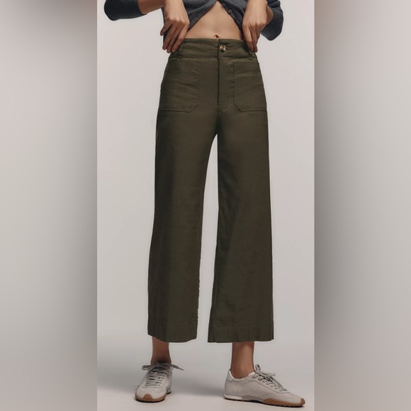 The Colette Magic Fabric Crop Wide-Leg Pants by Maeve - Olive, Sz 33, NWT - Picture 3 of 10